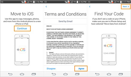 sync data from android to iphone xs with move to ios app
