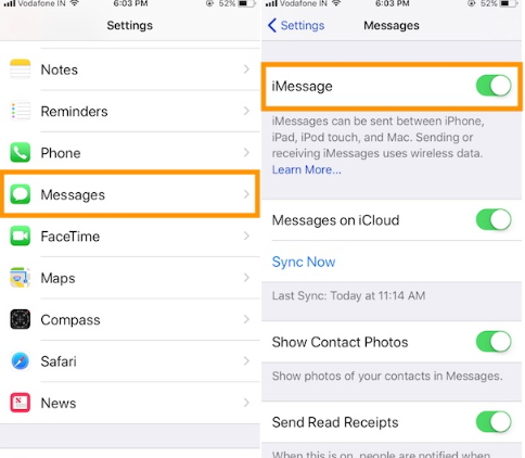 turn off and restart imessages