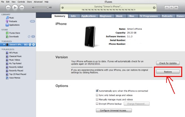 restore iphone with itunes