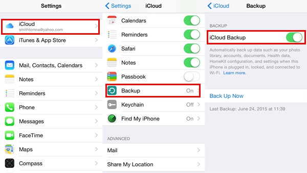 backup iphone via icloud backup