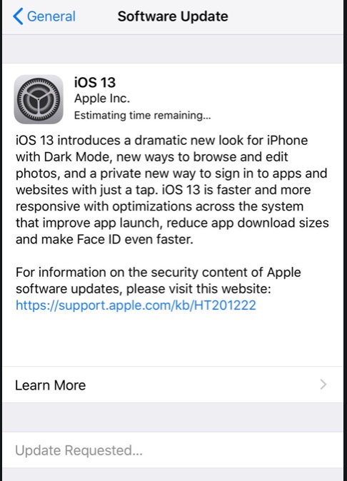 ios 13 stuck estimated time remaining