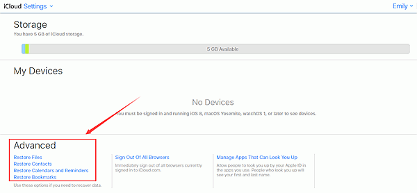 restore contacts from icloud.com
