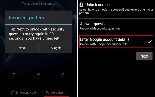 unlock android phone with forgot patten feature