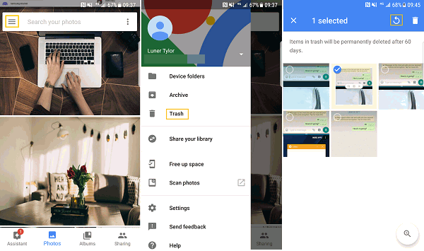 google photos restore deleted pictures